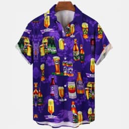 Beer Festival Harajuku Shirts For Men 3D Print Short Sleeve Tees Summer Hawaiian Beach Style Single-Breasted Tops Lapel