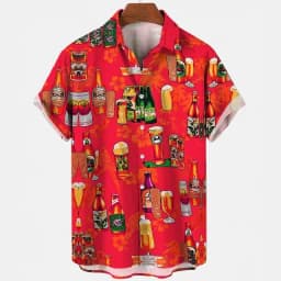 Beer Festival Harajuku Shirts For Men 3D Print Short Sleeve Tees Summer Hawaiian Beach Style Single-Breasted Tops Lapel