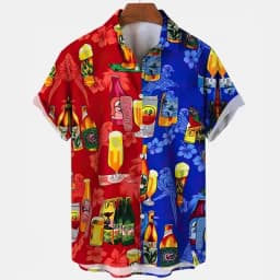 Beer Festival Harajuku Shirts For Men 3D Print Short Sleeve Tees Summer Hawaiian Beach Style Single-Breasted Tops Lapel