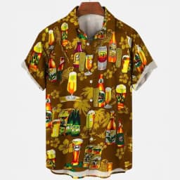 Beer Festival Harajuku Shirts For Men 3D Print Short Sleeve Tees Summer Hawaiian Beach Style Single-Breasted Tops Lapel
