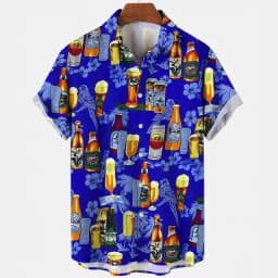 Beer Festival Harajuku Shirts For Men 3D Print Short Sleeve Tees Summer Hawaiian Beach Style Single-Breasted Tops Lapel
