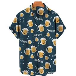 Beer Festival Harajuku Shirts For Men 3D Print Short Sleeve Tees Summer Hawaiian Beach Style Single-Breasted Tops Lapel