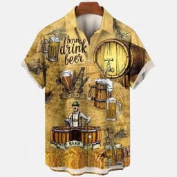 Beer Festival Harajuku Shirts For Men 3D Print Short Sleeve Tees Summer Hawaiian Beach Style Single-Breasted Tops Lapel
