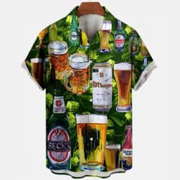 Beer Festival Harajuku Shirts For Men 3D Print Short Sleeve Tees Summer Hawaiian Beach Style Single-Breasted Tops Lapel