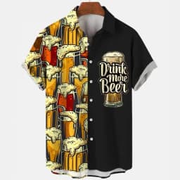 Beer Festival Harajuku Shirts For Men 3D Print Short Sleeve Tees Summer Hawaiian Beach Style Single-Breasted Tops Lapel