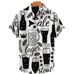 Beer Festival Harajuku Shirts For Men 3D Print Short Sleeve Tees Summer Hawaiian Beach Style Single-Breasted Tops Lapel