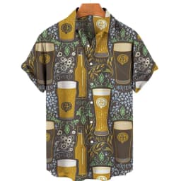 Beer Festival Harajuku Shirts For Men 3D Print Short Sleeve Tees Summer Hawaiian Beach Style Single-Breasted Tops Lapel
