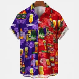 Beer Festival Harajuku Shirts For Men 3D Print Short Sleeve Tees Summer Hawaiian Beach Style Single-Breasted Tops Lapel