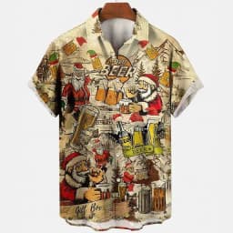 Beer Festival Harajuku Shirts For Men 3D Print Short Sleeve Tees Summer Hawaiian Beach Style Single-Breasted Tops Lapel