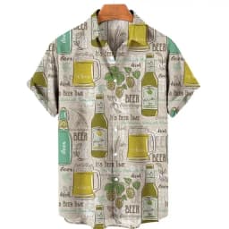 Beer Festival Harajuku Shirts For Men 3D Print Short Sleeve Tees Summer Hawaiian Beach Style Single-Breasted Tops Lapel