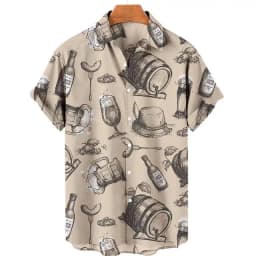 Beer Festival Harajuku Shirts For Men 3D Print Short Sleeve Tees Summer Hawaiian Beach Style Single-Breasted Tops Lapel