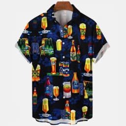 Beer Festival Harajuku Shirts For Men 3D Print Short Sleeve Tees Summer Hawaiian Beach Style Single-Breasted Tops Lapel