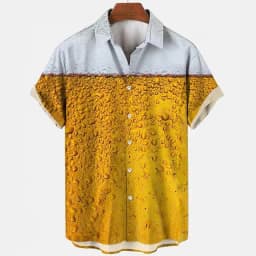 Beer Festival Harajuku Shirts For Men 3D Print Short Sleeve Tees Summer Hawaiian Beach Style Single-Breasted Tops Lapel
