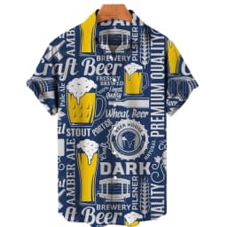 Beer Festival Harajuku Shirts For Men 3D Print Short Sleeve Tees Summer Hawaiian Beach Style Single-Breasted Tops Lapel