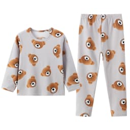 2-Piece 2024 New Autumn Children's Cute Bear Long-Sleeved Trousers Suit Boy Leisure and Comfortable Home Cover Girl Joker Pajama