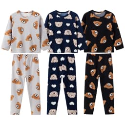 2-Piece 2024 New Autumn Children's Cute Bear Long-Sleeved Trousers Suit Boy Leisure and Comfortable Home Cover Girl Joker Pajama