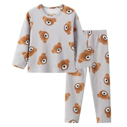 2-Piece 2024 New Autumn Children's Cute Bear Long-Sleeved Trousers Suit Boy Leisure and Comfortable Home Cover Girl Joker Pajama