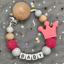 NEW Custom Personalized Name Pacifier Clip Handmade Beech Wooden Chain Silicone Crown Holder Soother Baby Teething Toy Chew Gift
