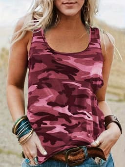 Camouflage Print O Neck Lady Vests Basic Elastic Tank Tops Casual Vintage Sleeveless Camisole Women's Clothing Summer 2024 Trend