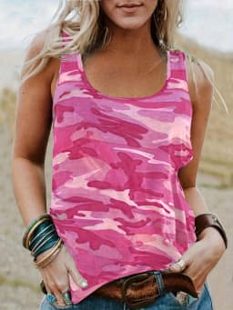 Camouflage Print O Neck Lady Vests Basic Elastic Tank Tops Casual Vintage Sleeveless Camisole Women's Clothing Summer 2024 Trend