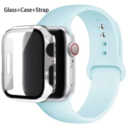 Glass+Case+Strap For Apple Watch band 44mm 45mm 42mm 41mm 40mm 38mm Silicone watchband bracelet iWatch series 8 9 7 6 5 4 3 SE