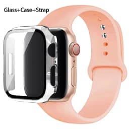 Glass+Case+Strap For Apple Watch band 44mm 45mm 42mm 41mm 40mm 38mm Silicone watchband bracelet iWatch series 8 9 7 6 5 4 3 SE