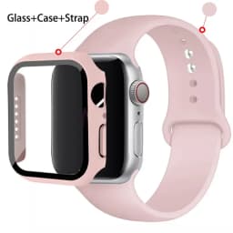 Glass+Case+Strap For Apple Watch band 44mm 45mm 42mm 41mm 40mm 38mm Silicone watchband bracelet iWatch series 8 9 7 6 5 4 3 SE