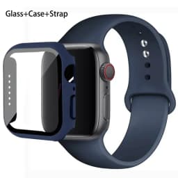 Glass+Case+Strap For Apple Watch band 44mm 45mm 42mm 41mm 40mm 38mm Silicone watchband bracelet iWatch series 8 9 7 6 5 4 3 SE