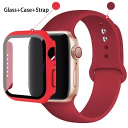 Glass+Case+Strap For Apple Watch band 44mm 45mm 42mm 41mm 40mm 38mm Silicone watchband bracelet iWatch series 8 9 7 6 5 4 3 SE
