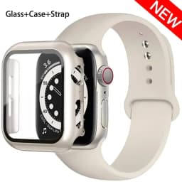 Glass+Case+Strap For Apple Watch band 44mm 45mm 42mm 41mm 40mm 38mm Silicone watchband bracelet iWatch series 8 9 7 6 5 4 3 SE