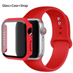 Glass+Case+Strap For Apple Watch band 44mm 45mm 42mm 41mm 40mm 38mm Silicone watchband bracelet iWatch series 8 9 7 6 5 4 3 SE