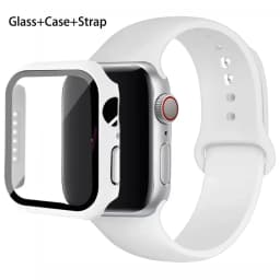 Glass+Case+Strap For Apple Watch band 44mm 45mm 42mm 41mm 40mm 38mm Silicone watchband bracelet iWatch series 8 9 7 6 5 4 3 SE