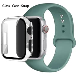 Glass+Case+Strap For Apple Watch band 44mm 45mm 42mm 41mm 40mm 38mm Silicone watchband bracelet iWatch series 8 9 7 6 5 4 3 SE