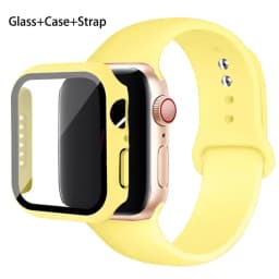 Glass+Case+Strap For Apple Watch band 44mm 45mm 42mm 41mm 40mm 38mm Silicone watchband bracelet iWatch series 8 9 7 6 5 4 3 SE