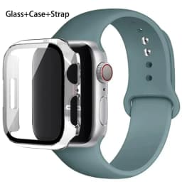 Glass+Case+Strap For Apple Watch band 44mm 45mm 42mm 41mm 40mm 38mm Silicone watchband bracelet iWatch series 8 9 7 6 5 4 3 SE