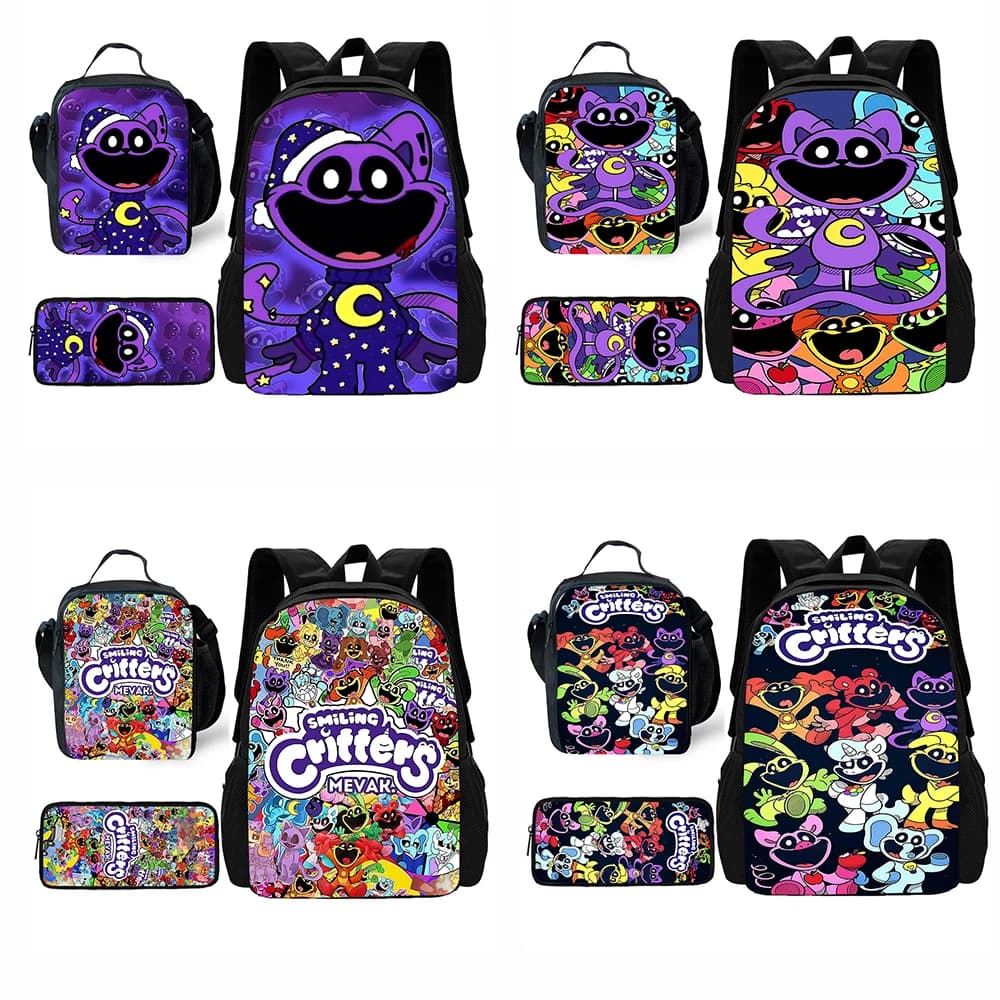 Child School Cute For Smilings Critters Backpack with Lunch Bags ,Pencil Bags ,School Bags for Boys Girls Best Gift