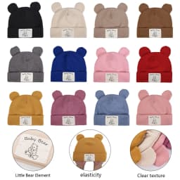 Cute Bear Ear Baby Turban Hats for Newboorn Boys Girls Faux Cashmere Label Caps Beanies Autumn Winter Infant Bonnets