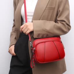 Solid Color Fashionable Rivet Zipper Women's Mobile Phone Bag Simple Soft Leather Shoulder Crossbody Small Square Bag Handbag