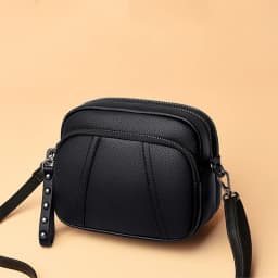 Solid Color Fashionable Rivet Zipper Women's Mobile Phone Bag Simple Soft Leather Shoulder Crossbody Small Square Bag Handbag