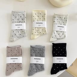 5 Pairs Polka Dot Socks, Cute College Style Rolled Edge Mid Tube Socks, Women's Stockings & Hosiery