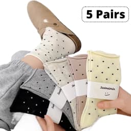 5 Pairs Polka Dot Socks, Cute College Style Rolled Edge Mid Tube Socks, Women's Stockings & Hosiery