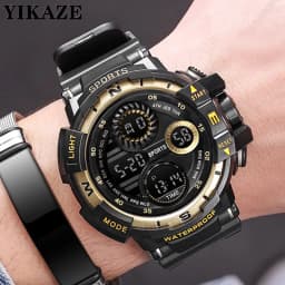 YIKAZE Sports Watch for men Black Dial Military Digital Watch Luminous Date Chronograph Alarm Clock Student Kids Man Wristwatch