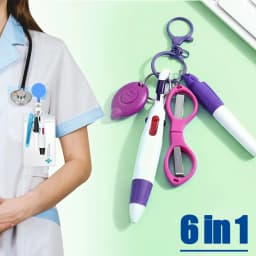 6in1 Multifunction Retractable Ball Pen Set Flashlight Foldable Scissors Ballpoint Pen Keychain Nurse Pens Permanent Marker