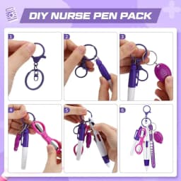 6in1 Multifunction Retractable Ball Pen Set Flashlight Foldable Scissors Ballpoint Pen Keychain Nurse Pens Permanent Marker
