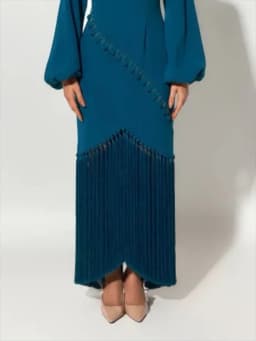 Customized Exquisite Jersey Button Tassel Pleat Straight High Collar Midi Dresses Prom Dresses Modern Style Simple Formal High Q