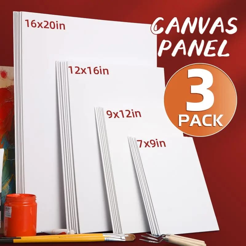 3 Pack Canvas Panels, Blank Board Panels for Acrylic, Oil, Watercolor, Tempera Painting,Primed Acid-Free for Students,Adults