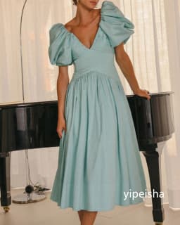 Customized Matching Jersey A-line V-neck Midi Dresses Prom Dresses Classic Exquisite Modern Style Pastrol Unisex Chinese Style