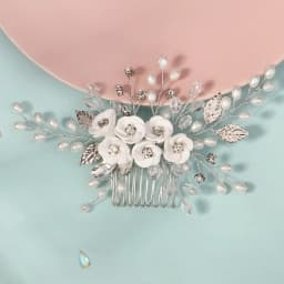 White Soft Ceramic Flower Women's Hair Comb Pearl Rhinestone Daily Hair Clip Wedding Party Bridal Jewelry Headdress