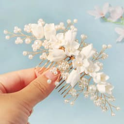 White Soft Ceramic Flower Women's Hair Comb Pearl Rhinestone Daily Hair Clip Wedding Party Bridal Jewelry Headdress