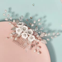 White Soft Ceramic Flower Women's Hair Comb Pearl Rhinestone Daily Hair Clip Wedding Party Bridal Jewelry Headdress